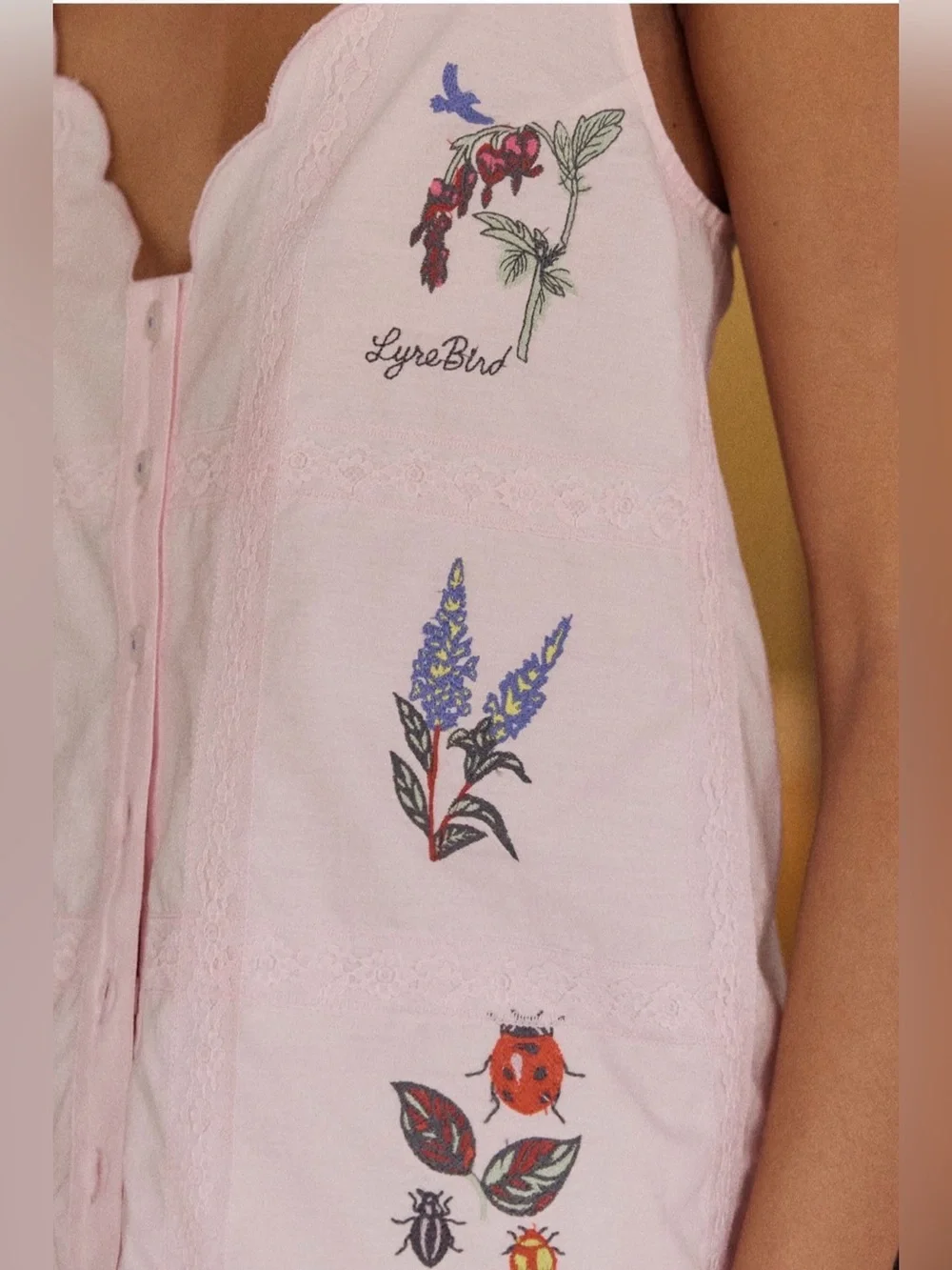 Anthropologie LyreBird Sleeveless Embroidered Buttondown Top